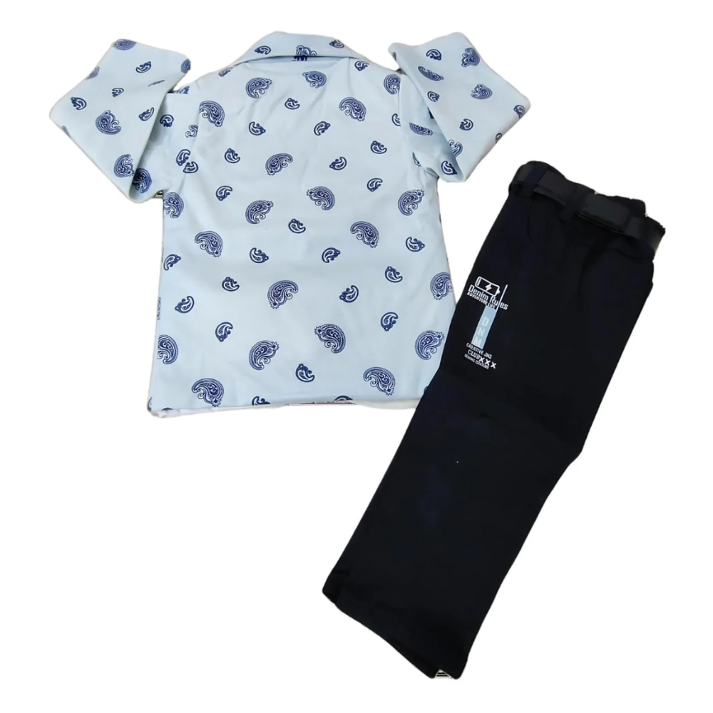 Boys 3-Piece Set – blue Blazer, Tee & Pants-back side