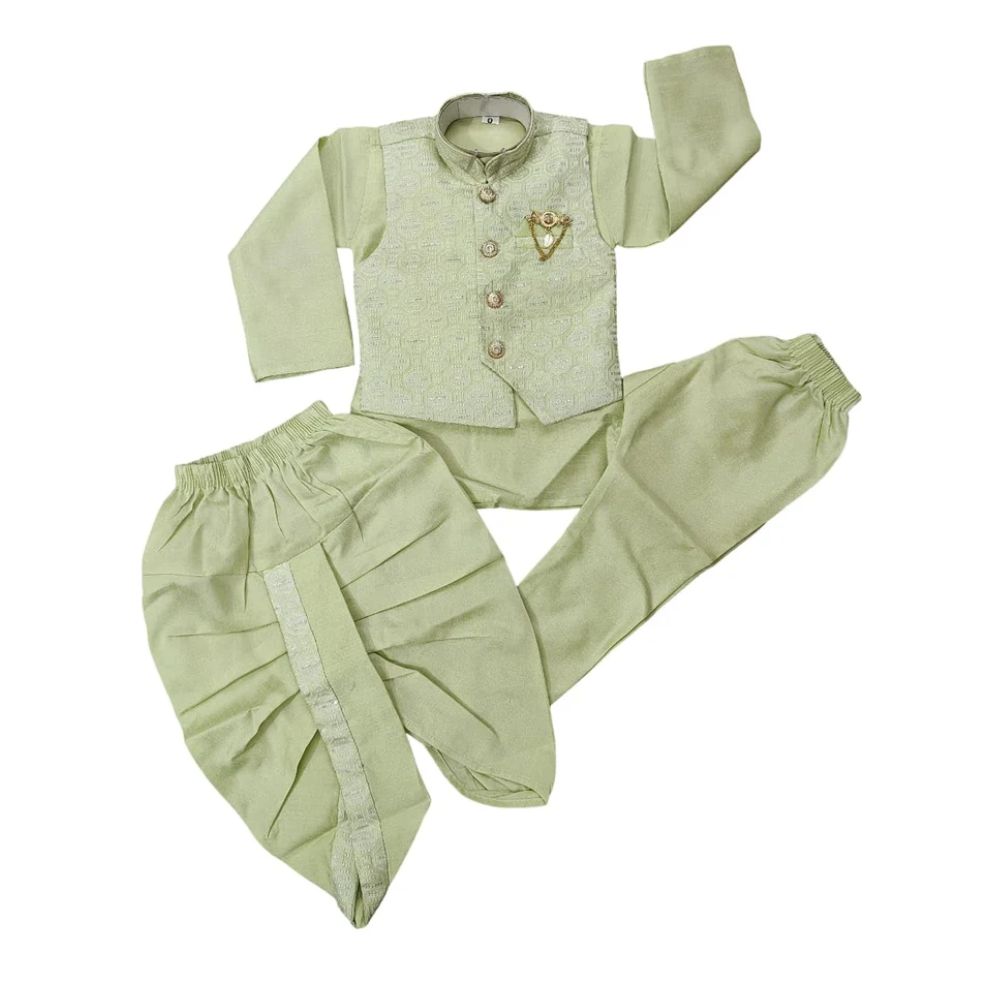 Boys greenish Kurta Pajama Set with Modi Jacket 
