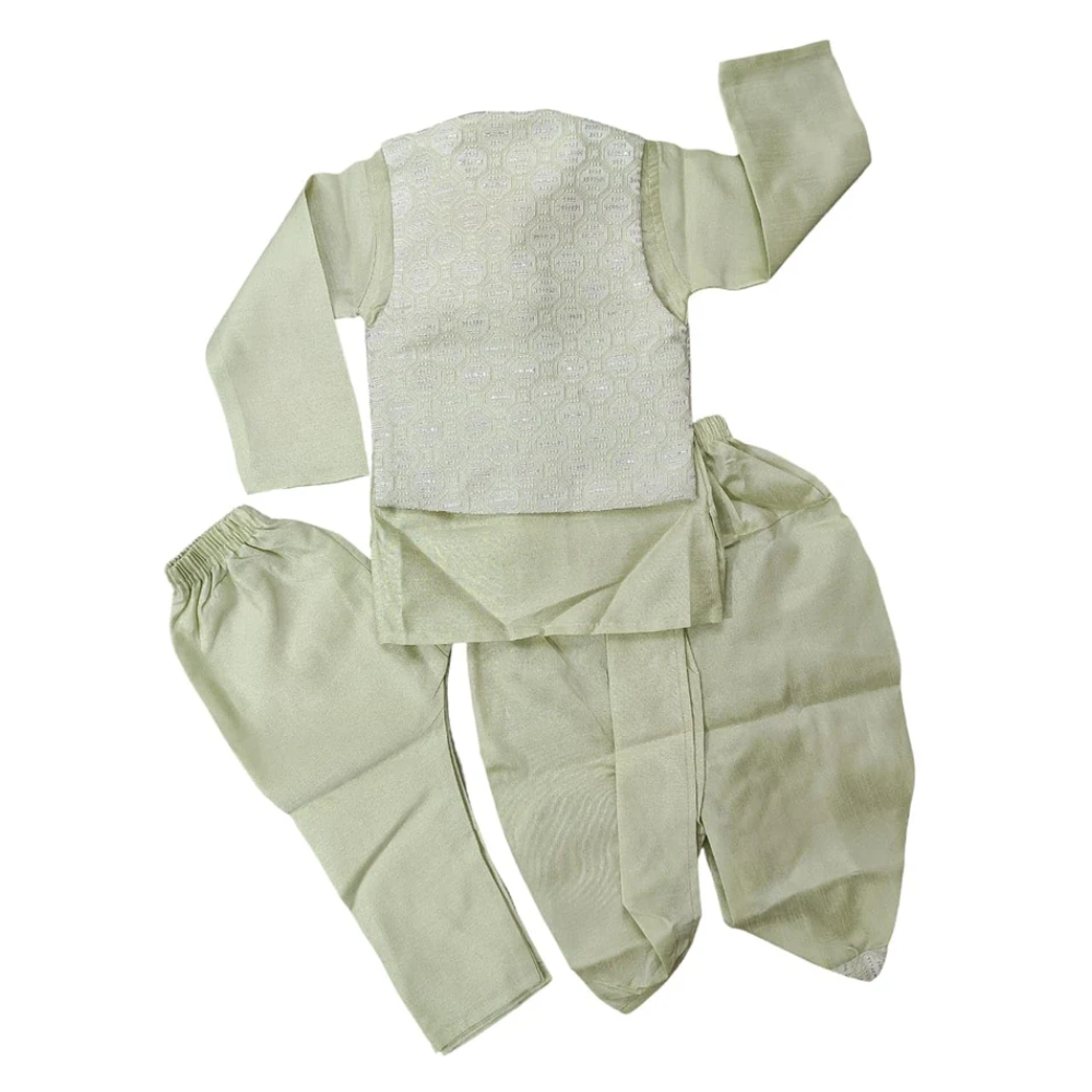 Boys greenish Kurta Pajama Set with Modi Jacket back-side