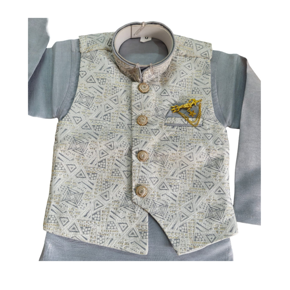 Boys grey Kurta Pajama Set with Modi Jacket 