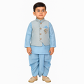Boys sky-blue Kurta Pajama Set with Modi Jacket with boy model