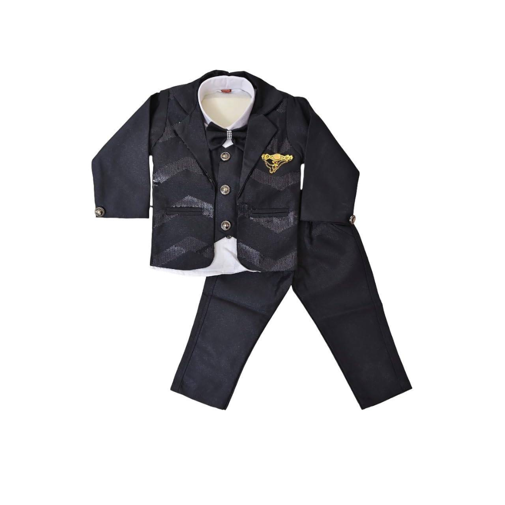 Children's formal outfit with jacket, shirt, and pants on a white background