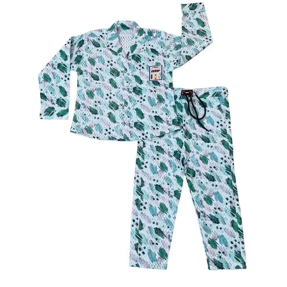 Unisex Cotton Printed Co-ord Set (Green, 9–10 Yrs)