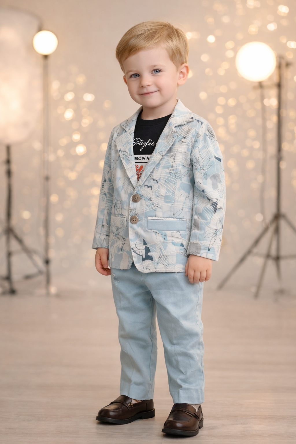 Boys  Printed Blazer Outfit with T-Shirt & Pants  Blue - Zustenjoy.com