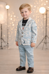 Boys  Printed Blazer Outfit with T-Shirt & Pants  Blue - Zustenjoy.com