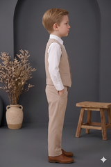 Boys  3-Piece Suit Set with Bow Tie beige| Kids Formal Party Wear Outfit - Zustenjoy.com