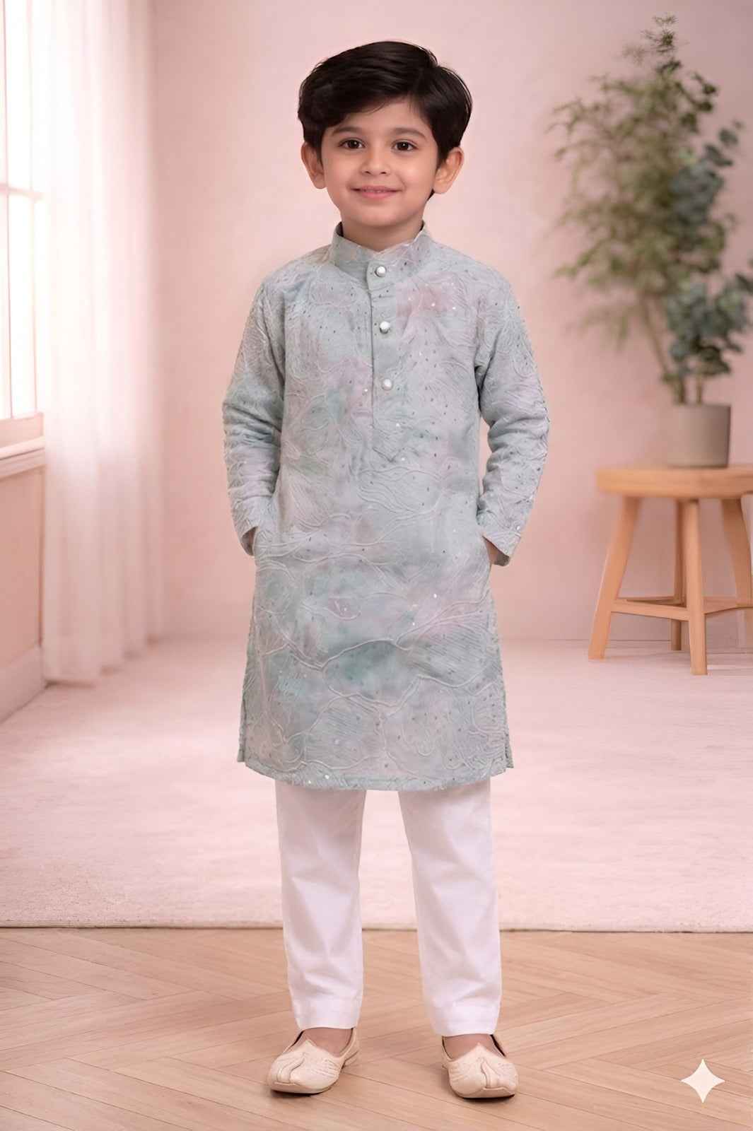 Boys  pink Printed  designer Kurta Pajama Set