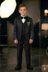 Boys 3-Piece Formal Suit Set with Bow Tie  Black | Premium Party Wear Blazer, Waistcoat & Pants for Kids