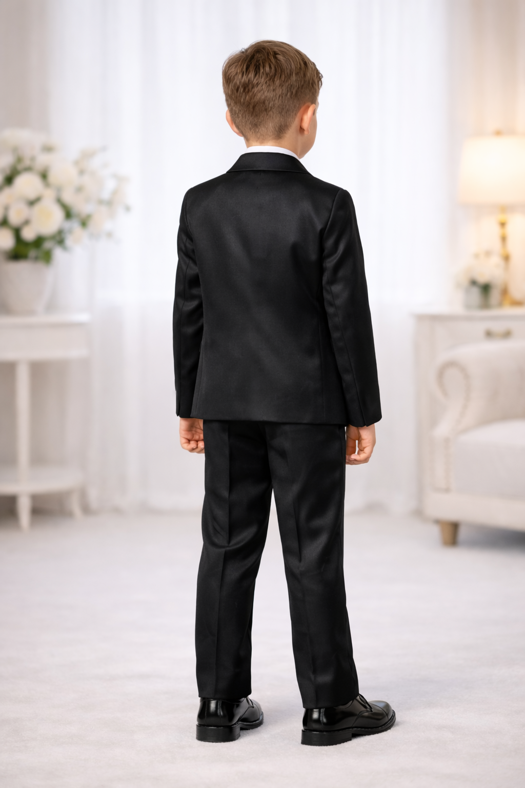 Boys 3-Piece Formal Suit Set with Bow Tie  Black | Premium Party Wear Blazer, Waistcoat & Pants for Kids - Zustenjoy.com