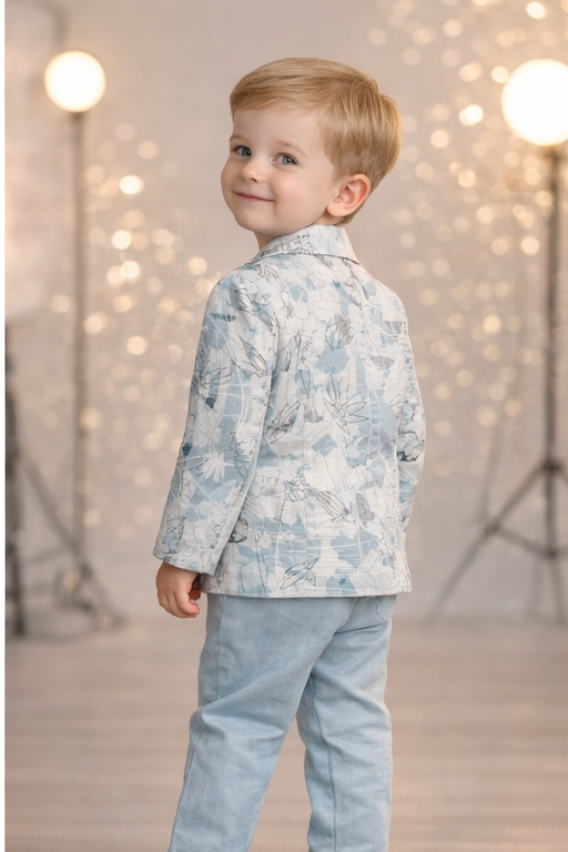Boys  Printed Blazer Outfit with T-Shirt & Pants  Blue - Zustenjoy.com
