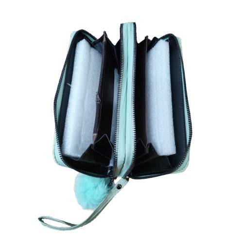 Elegant aqua blue ladies’ wallet clutch in PU leather