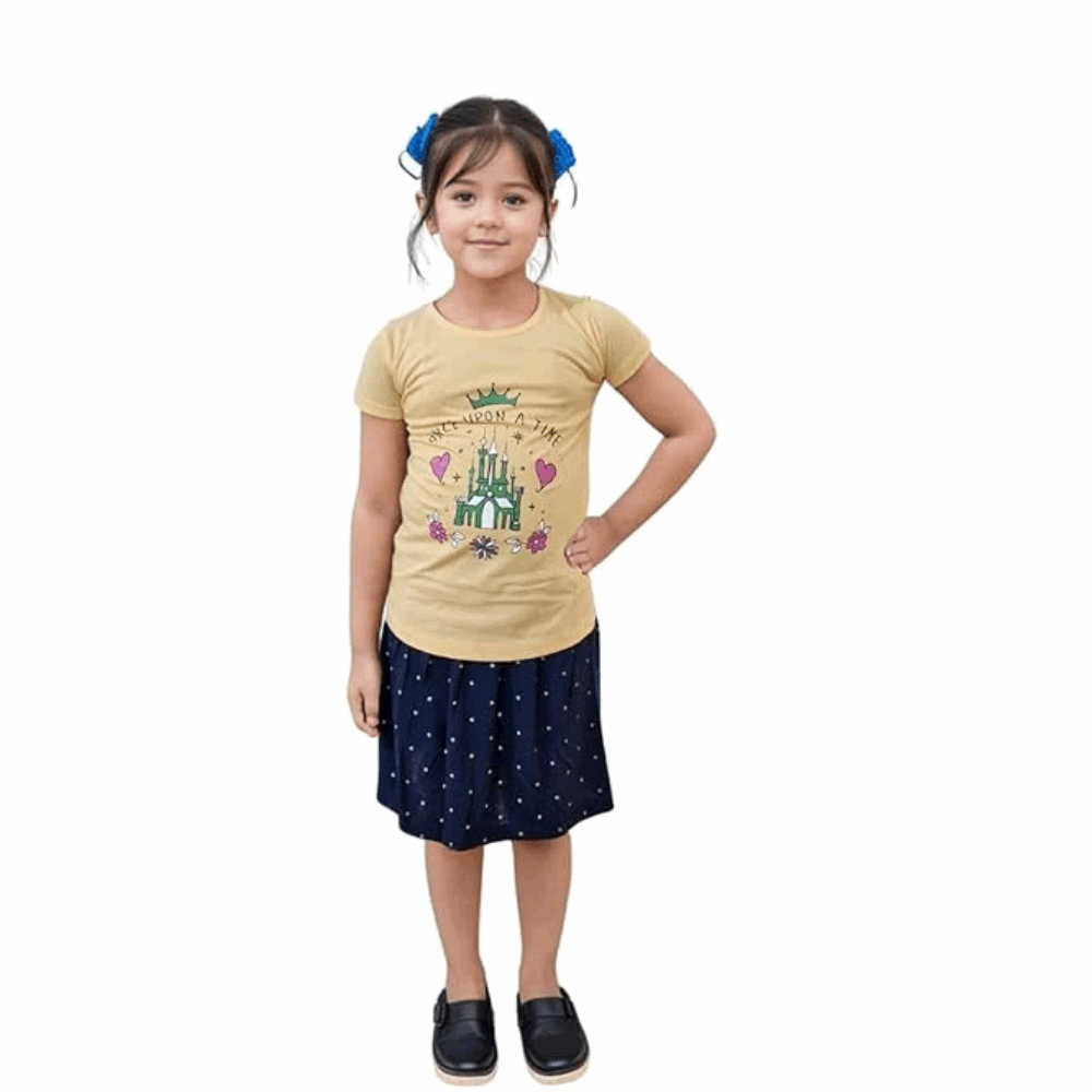 Girls Cotton T-Shirt with Skirt Set