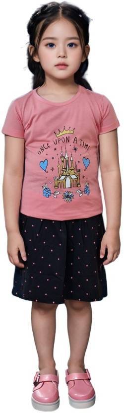 Girls Above Knee Casual Dress Pink Black Half Sleeve 2-3 Years