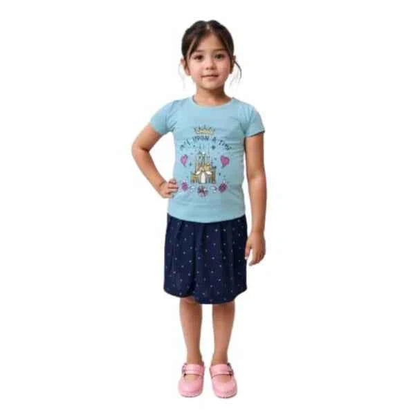 Girls Cotton T-Shirt with Skirt Set