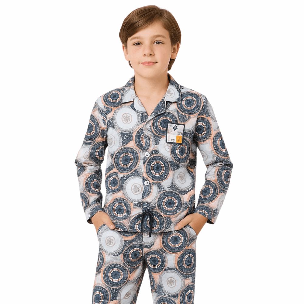 Kids wearing geometric cotton pajama set – premium children’s clothing
