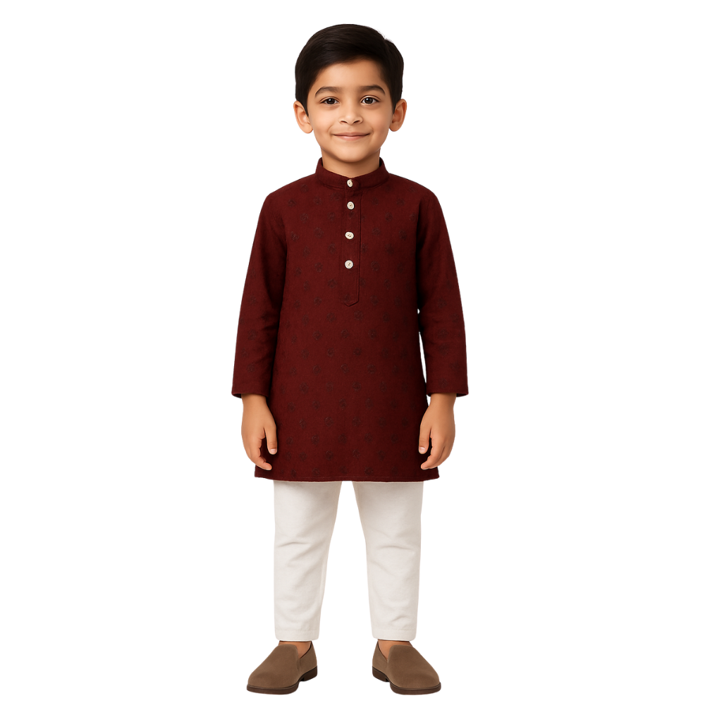 Maroon Embroidered Kurta Pajama for Boys