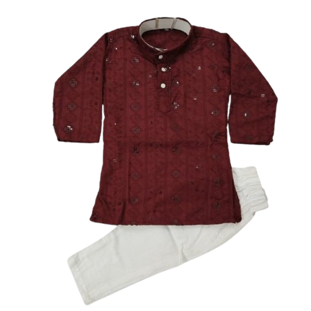 Maroon Embroidered Kurta Pajama for Boys