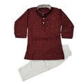 Maroon embroidered kurta pajama set for boys with white pants