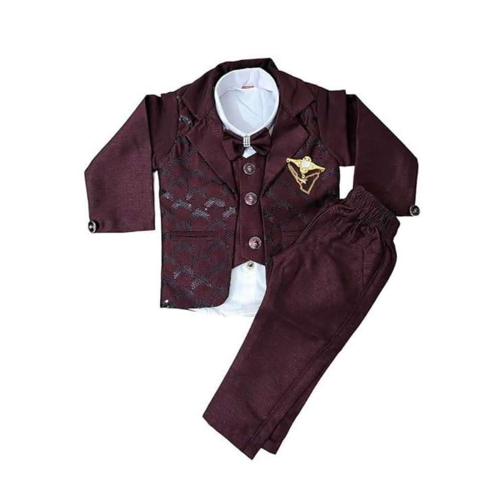 Maroon formal outfit with a jacket and pants on a white background