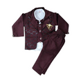 Maroon formal outfit with a vest and pants on a white background