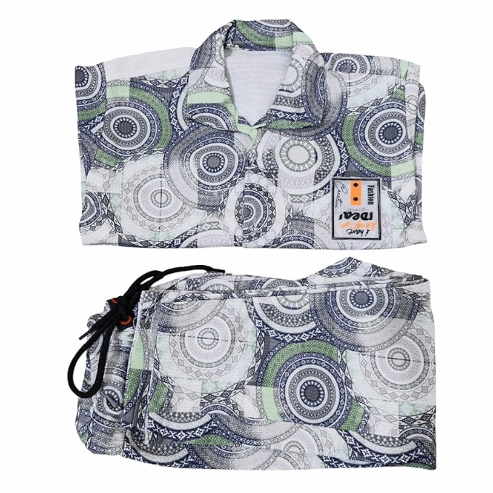 Kids Cotton Geometric Pajama Set – Long Sleeve Top & Bottom
