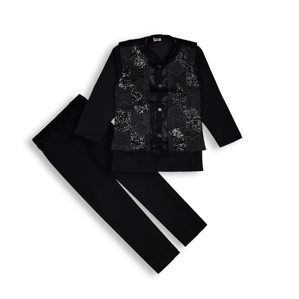 Shop trendy boys’ clothing online – stylish black Indo-Western outfit-without-model