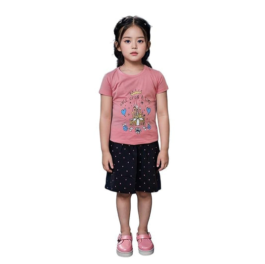 Solid Cotton T-Shirt and Skirt Dress Set for Girls 6-7 Years