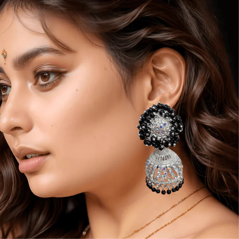 Traditional_Silver_Beaded_Jhumka_Earrings
