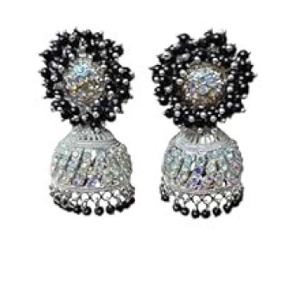 Traditional_Silver_black-Beaded_Jhumka_Earrings