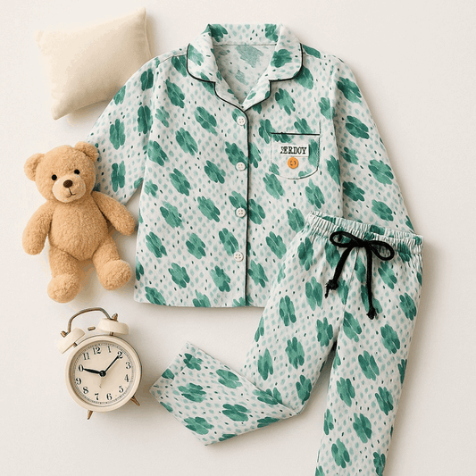 Unisex Cotton Printed Co-ord Set (Green, 9–10 Yrs)