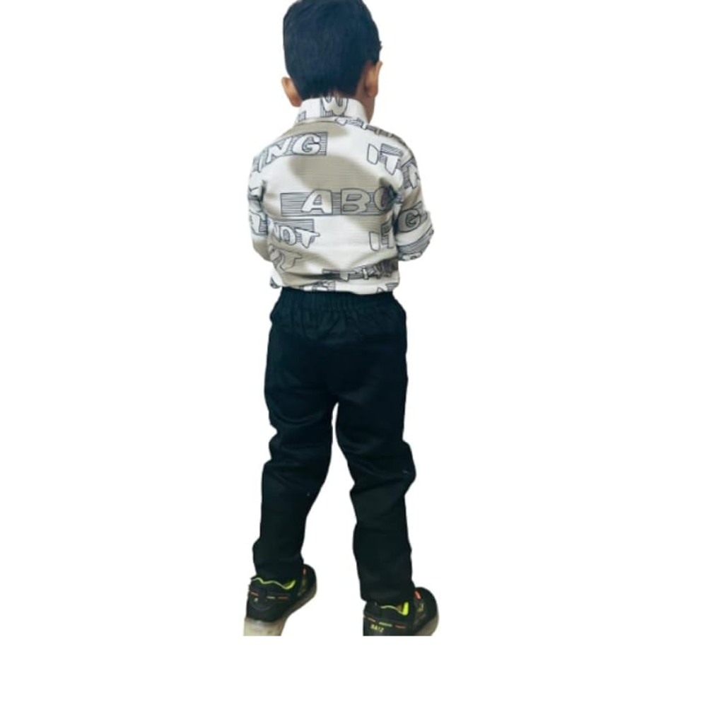 back-Trendy Boys’ Graphic Shirt and Black Pants Set 