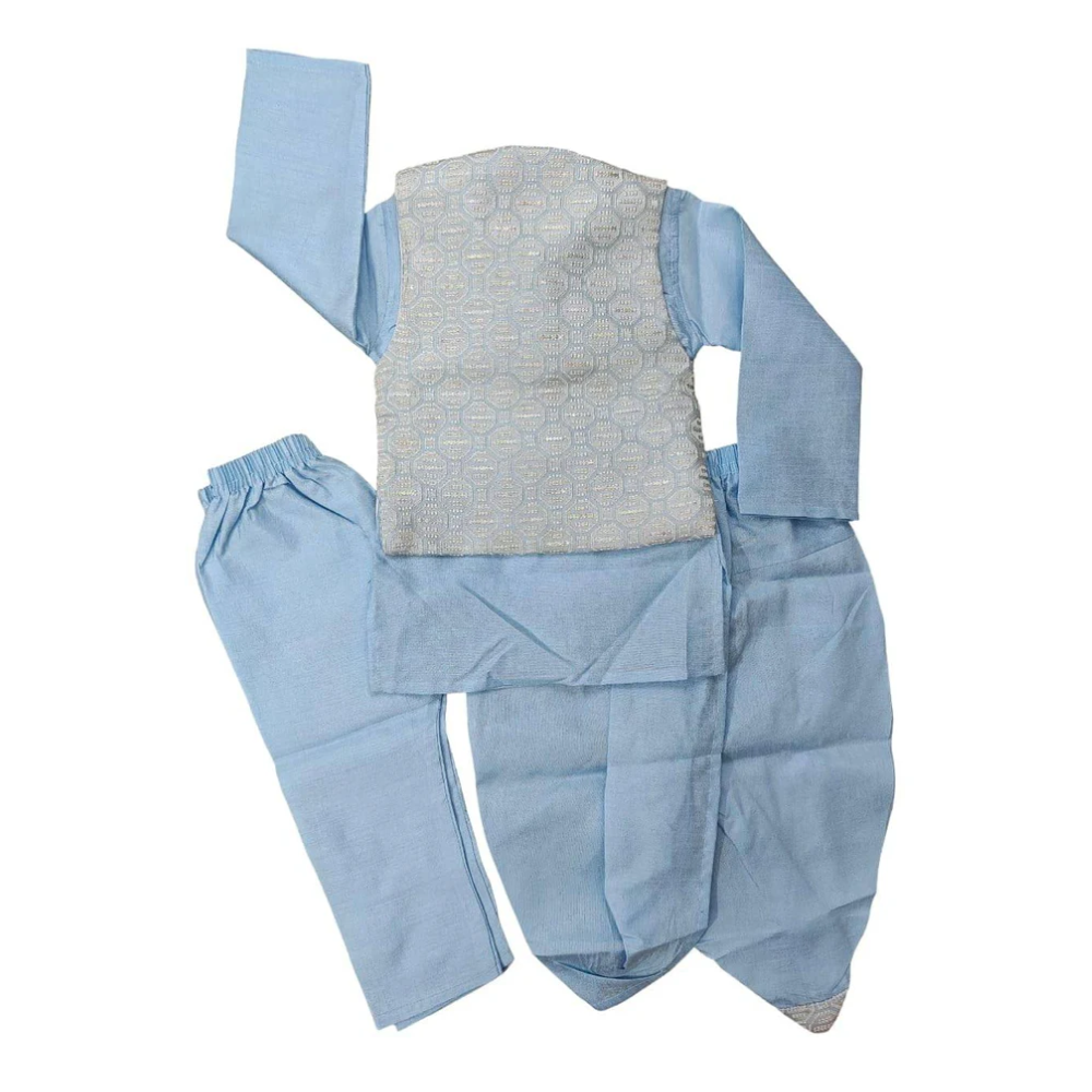 back-side-Boys sky-blue Kurta Pajama Set with Modi Jacket 