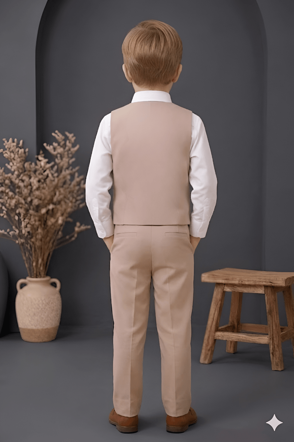 Boys 3-Piece Beige Formal Suit Set with Bow Tie - Zustenjoy.com