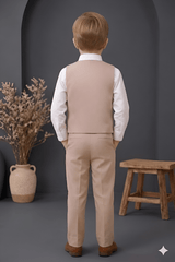 Boys 3-Piece Beige Formal Suit Set with Bow Tie - Zustenjoy.com