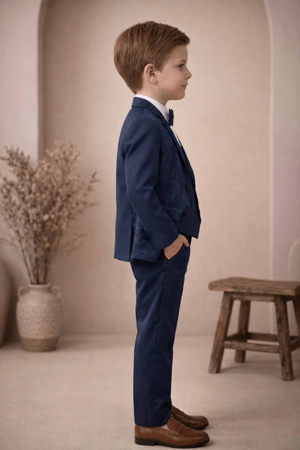 Boys 3-Piece Formal Suit Set with Bow Tie – Blue Blazer, Waistcoat & Pants - Zustenjoy.com