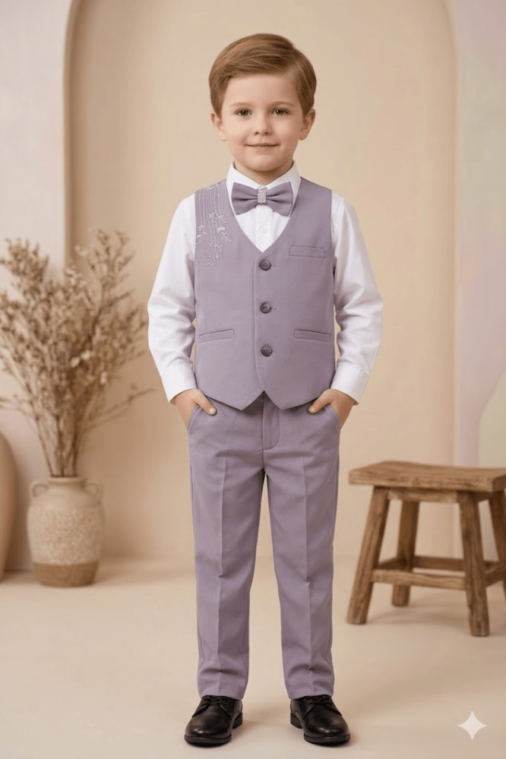 Boys 3-Piece Formal Suit Set with Bow Tie – Purple - Zustenjoy.com