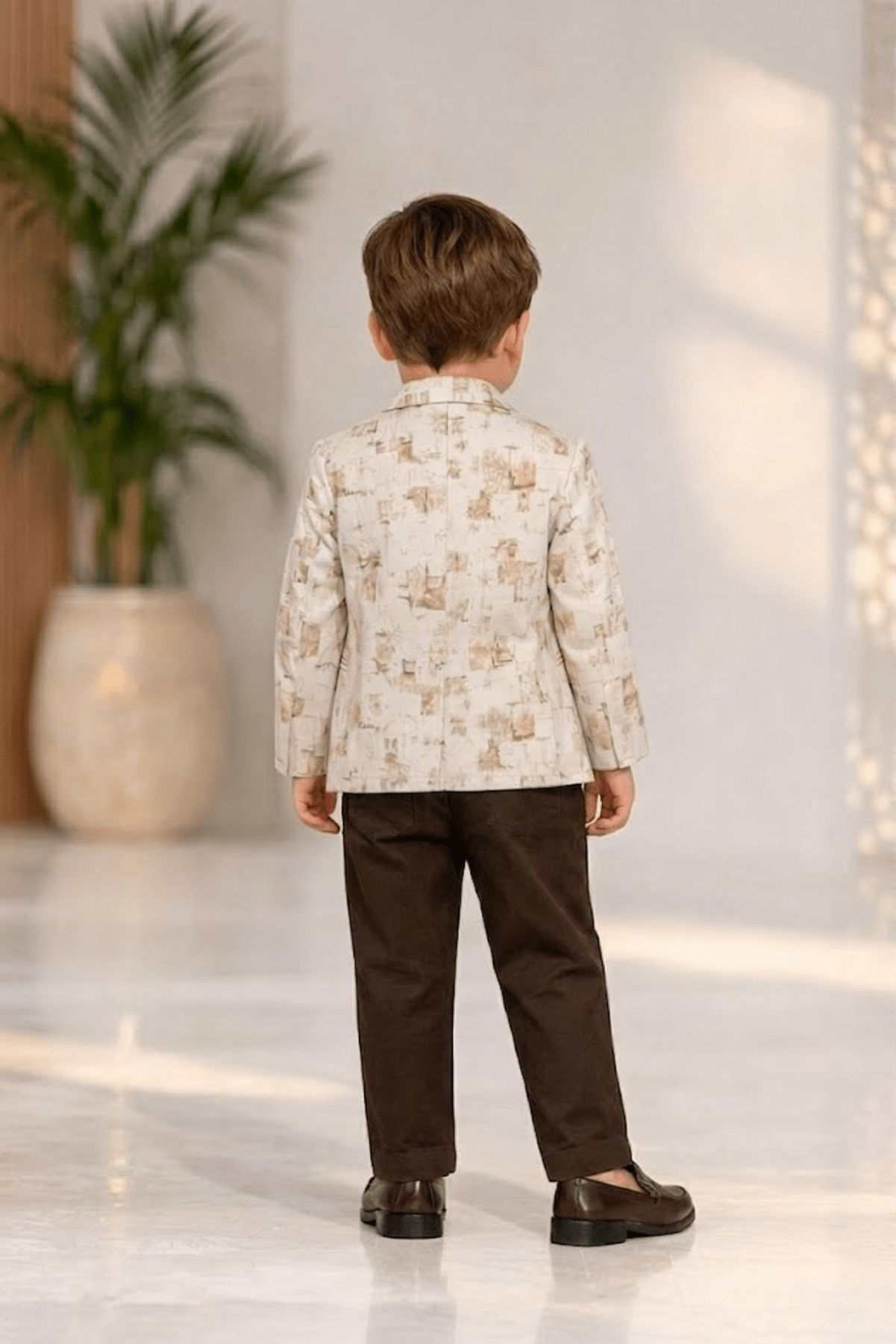 Boys Beige Blazer Outfit with T-Shirt & Pants - Zustenjoy.com