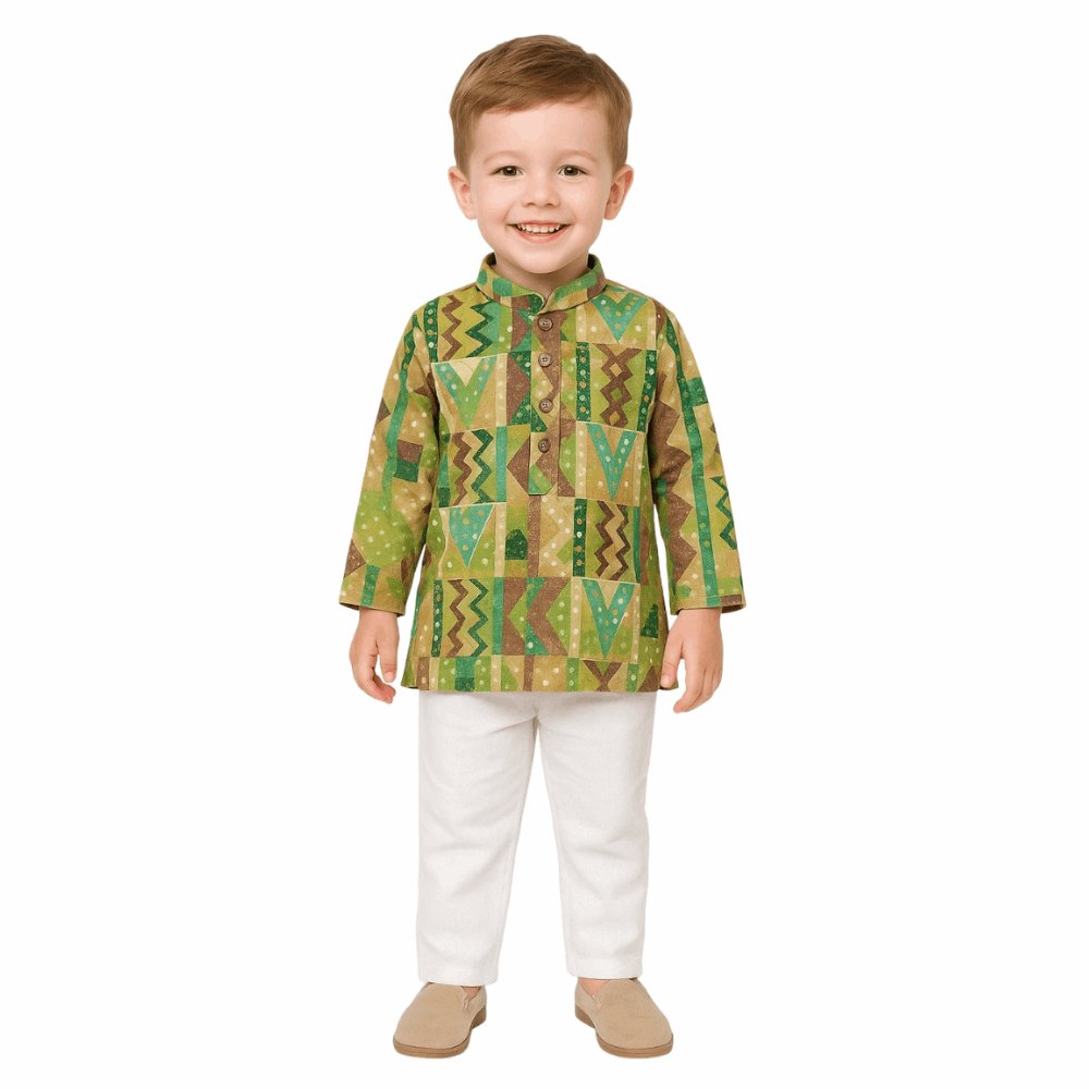 Boys Cotton Kurta Set in Multicolor for Stylish Comfort - Zustenjoy.com