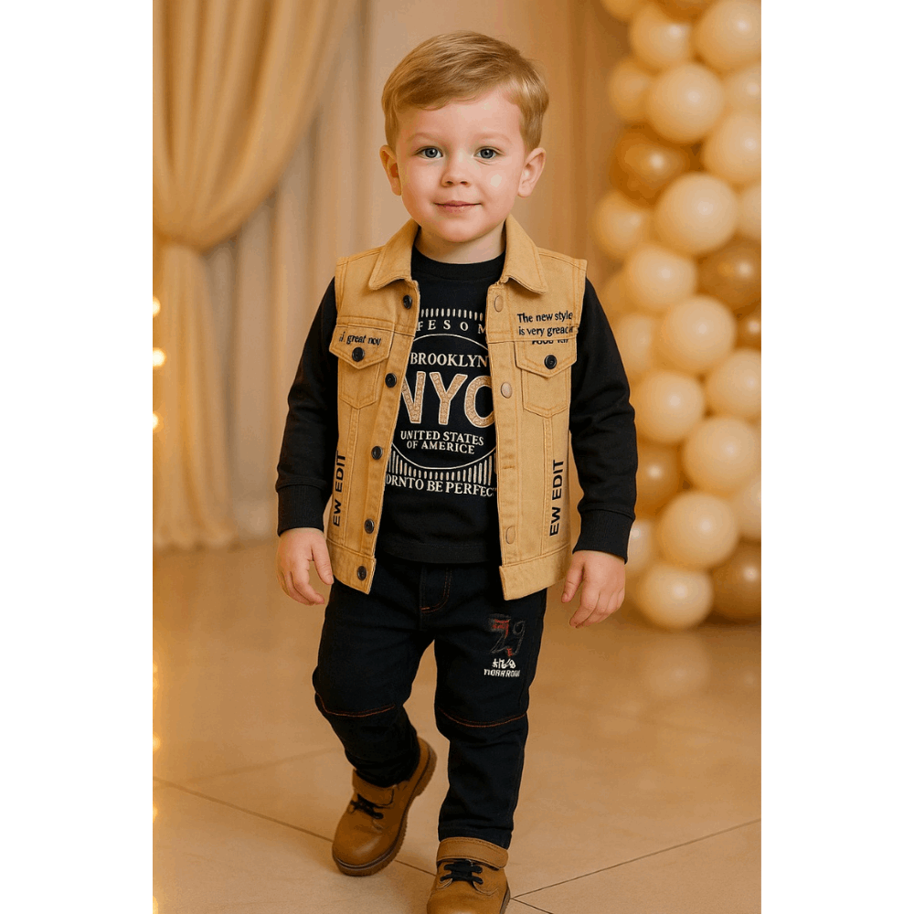 Boys Denim Set – 3-Piece Casual Outfit with Denim Jacket, T-Shirt & Pants - Zustenjoy.com
