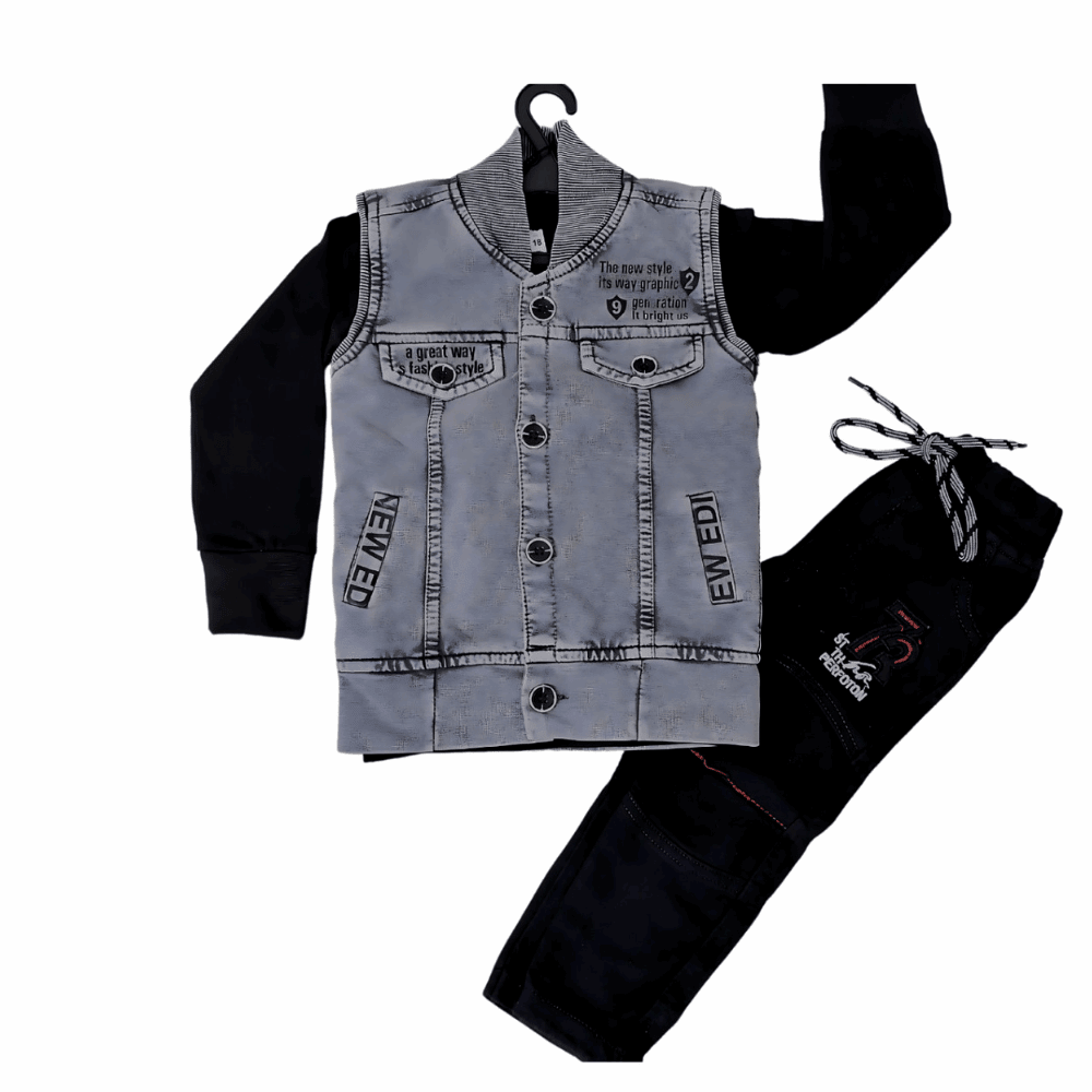 Boys Denim Set – 3-Piece Casual Outfit with Denim Jacket, T-Shirt & Pants - Zustenjoy.com