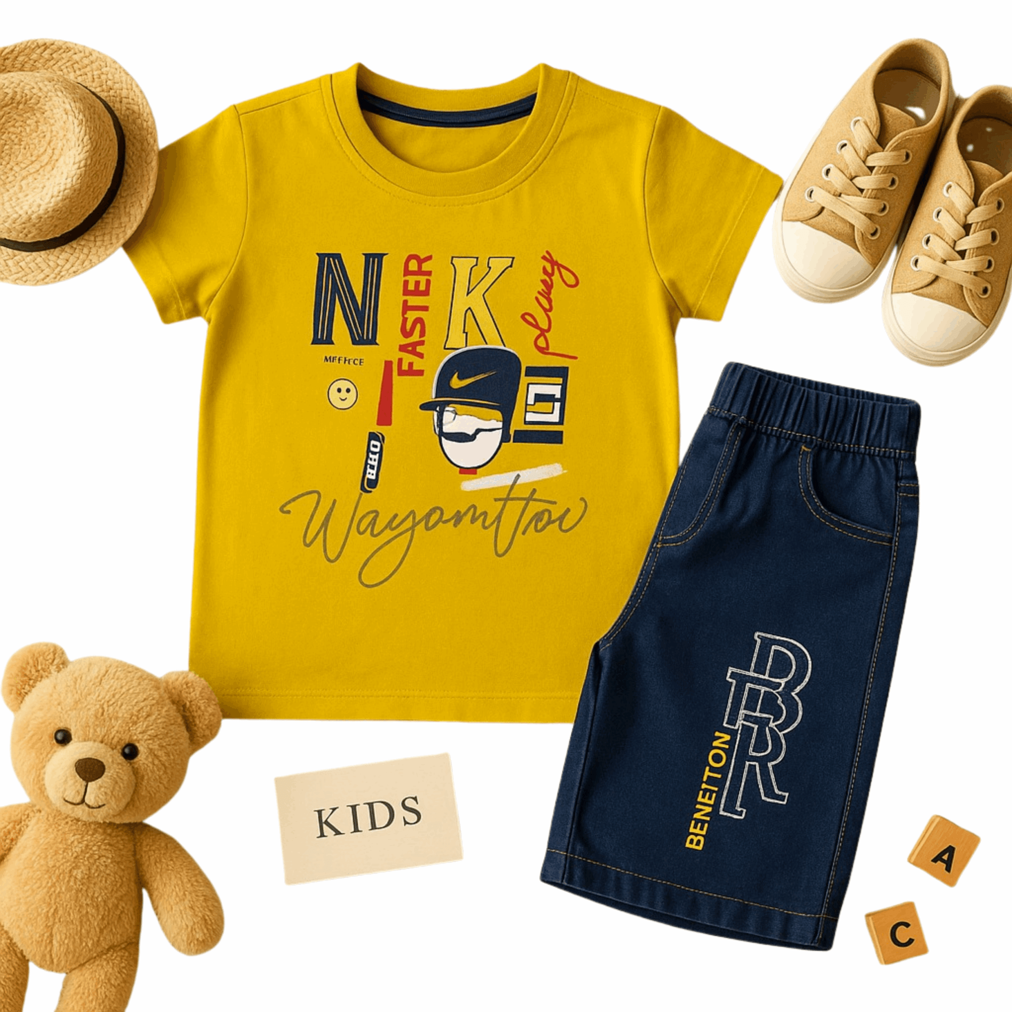 Boys' Mustard T-Shirt and Navy Shorts Set – Comfortable Cotton Outfit - Zustenjoy.com