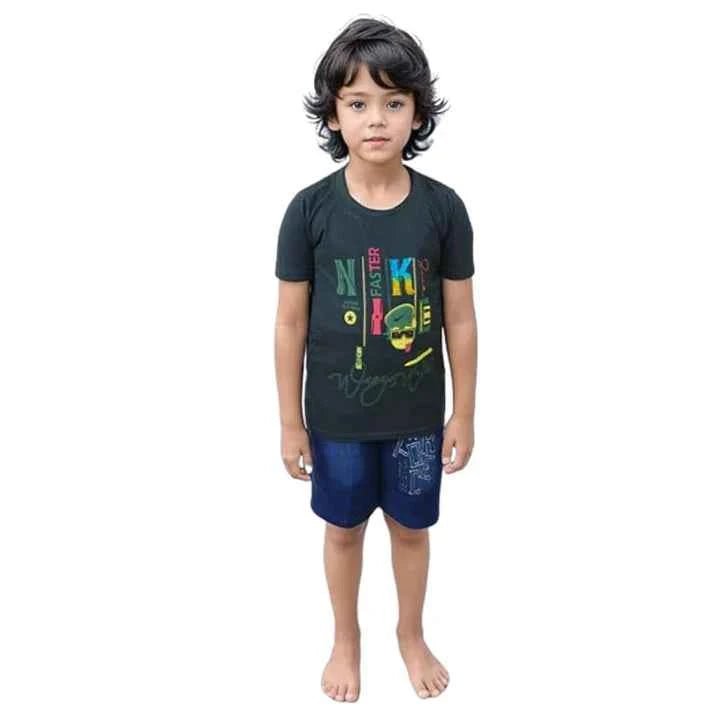 Boys' Mustard T-Shirt and Navy Shorts Set – Comfortable Cotton Outfit - Zustenjoy.com