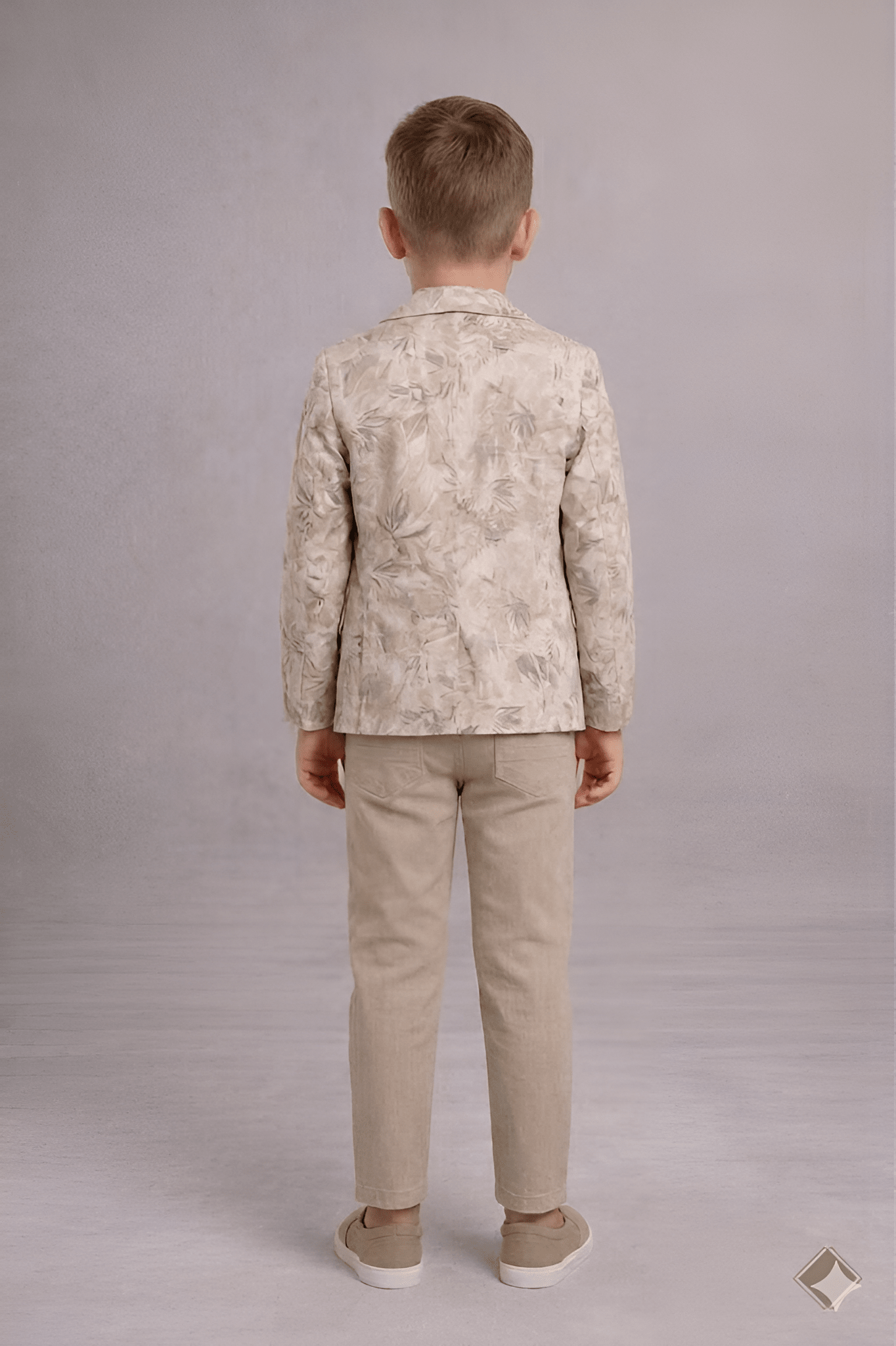 Boys Printed Blazer Outfit with T-Shirt & Pants in Beige - Zustenjoy.com