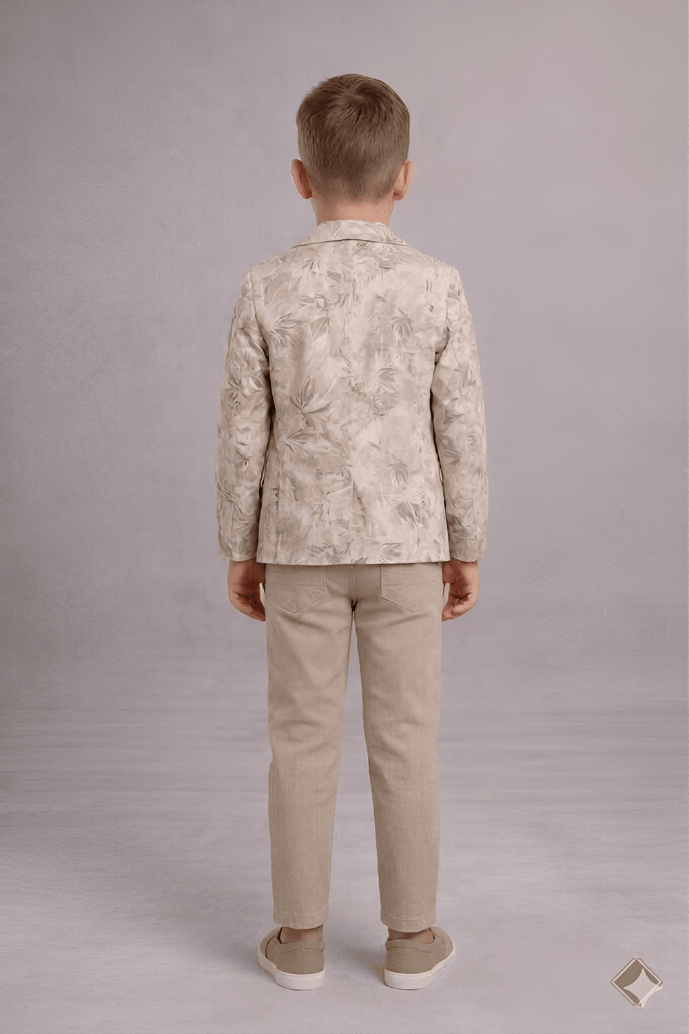 Boys Printed Blazer Outfit with T-Shirt & Pants in Beige - Zustenjoy.com