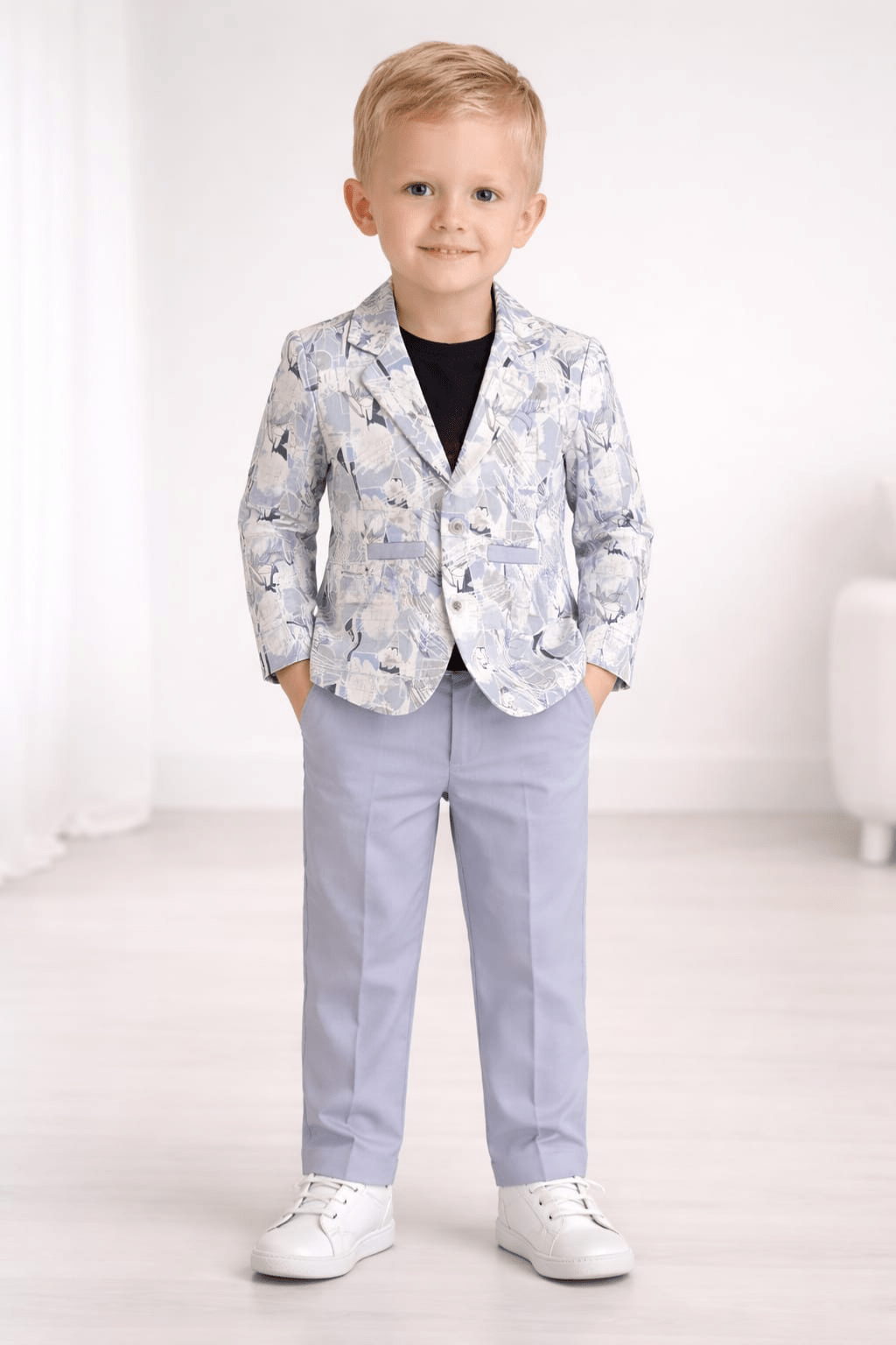 Boys Printed Blazer Outfit with T-Shirt & Pants in Purple - Zustenjoy.com