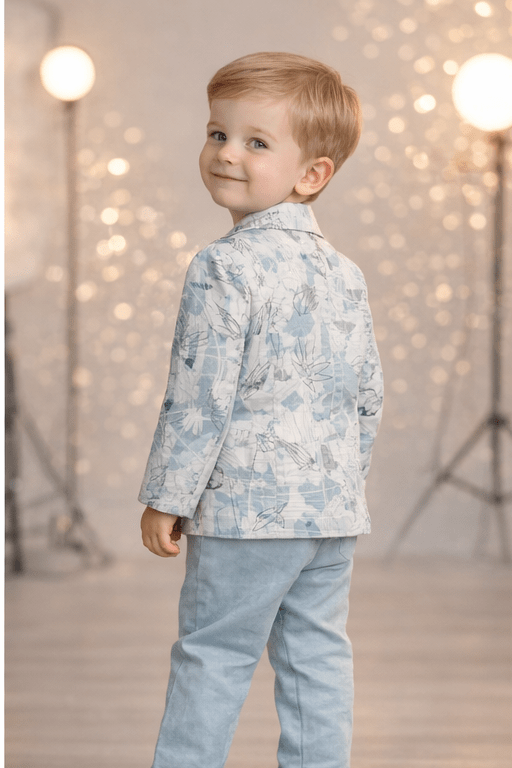 Boys Printed Blazer Set with T-Shirt & Pants in Blue - Zustenjoy.com