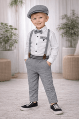 Boys Suspender Outfit Set with Cap & Bow Tie - Zustenjoy.com