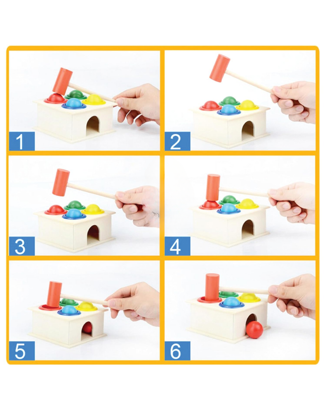 colourful wooden hammer and ball set

