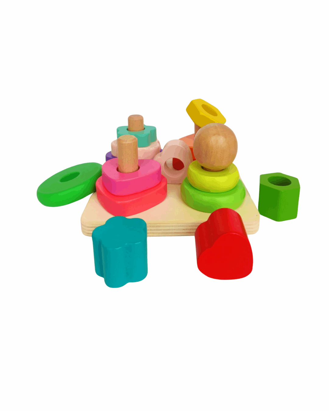 wooden four-column square stacking puzzle
