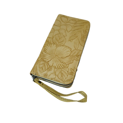 Yellow-floral-pu-leather-woman-wallet-clutch-wrist-strap.